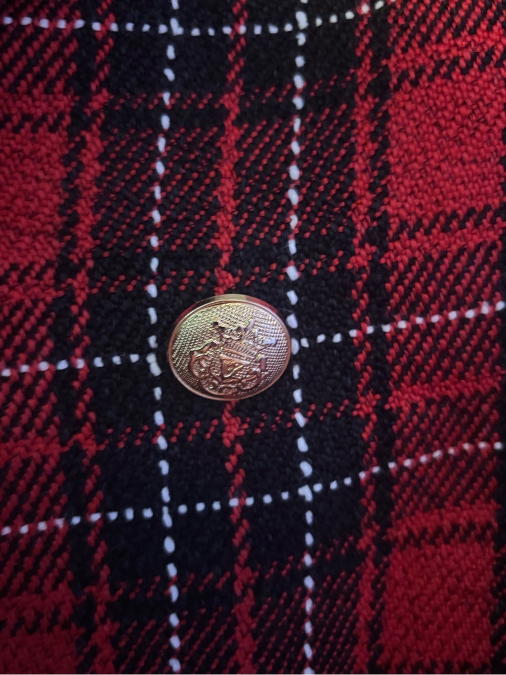Zara Red Black Tartan Plaid Tweed Double Breasted Blazer Jacket Size Medium - Picture 9 of 12